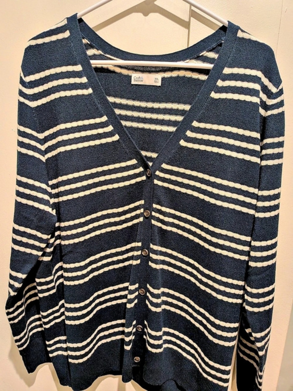 Croft & Barrow Striped Cardigan in Blue & Cream Size XXL Like New
